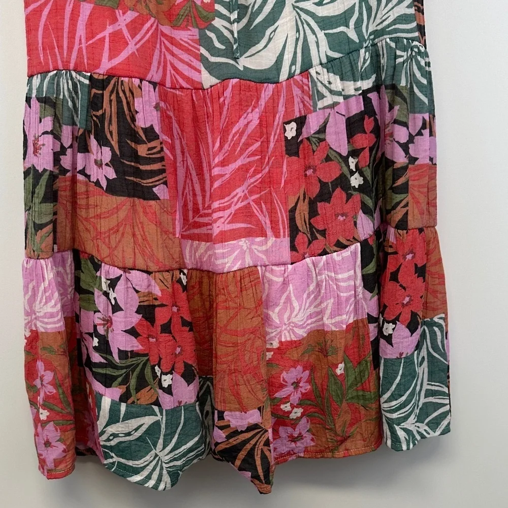 Marissa Olivia Patchwork Floral Tie Front Mini Dress Boho Cottagecore M